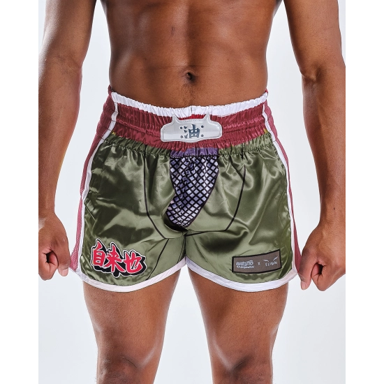 Short de Boxe Thaï NARUTO X ELION JIRAYA Kaki/Rouge